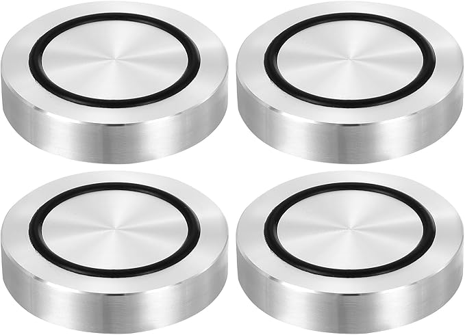 uxcell M8 Thread 55mm / 2.2" Dia 12mm Thick Aluminum Circle Disc Glass Top Adapter 4pcs Round Solid Table Feet Pad Plate Hardware with Anti-Slip Rubber Ring