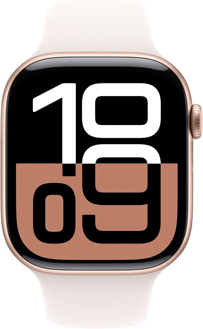 Apple Watch Series 10 [GPS 46mm case] Smartwatch with Rose Gold Aluminum Case with Light Blush Sport Band - M/L. Fitness Tracker, ECG App, Always-On Retina Display, Water Resistant