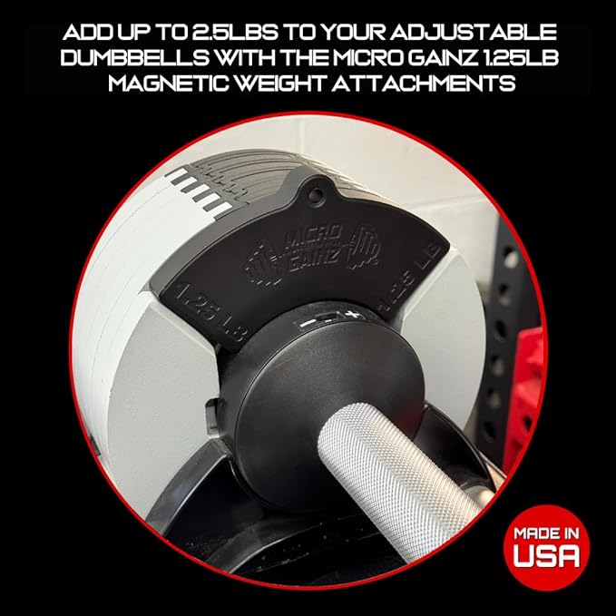 Micro Gainz 1.25LB Magnetic Weight Attachment for Nuobell Style Adjustable Dumbbells, Choose 2 or 4 Piece Magnetic Weight Plates, Ideal for Micro Loading Dumbbells, Made in USA