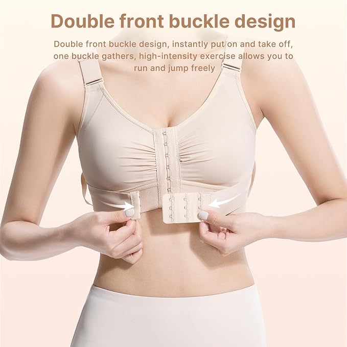 Fit Geno Posture Bra for Women: Wireless Front Closure Posture Corrector Bra with Wide Adjustable Straps