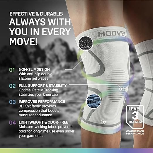 Modvel 2 Pack Knee Brace for Women & Men - Knee Support for Walking, Knee Compression Sleeves for Pain Relief, Knee Sleeves for Women, Knee Sleeves for Men, Knee Brace for Sports, Workouts & Arthritis