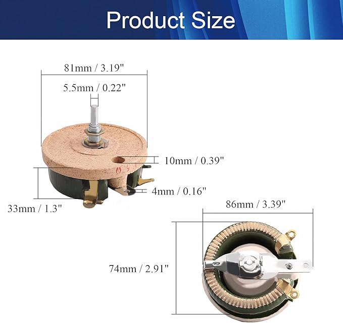 Jutagoss 100W 5 Ohm Rheostat, Wirewound Ceramic Potentiometer, Round Variable Sliding Resistor with Black Knob, Adjustable Resistor 1Pc