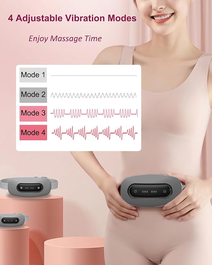 Electric Heating Pad,Portable Cordless Menstrual Heating Pad with 4 Heat Levels and 4 Massage Modes, Fast Large Heating Belly Wrap Belt(Grey)