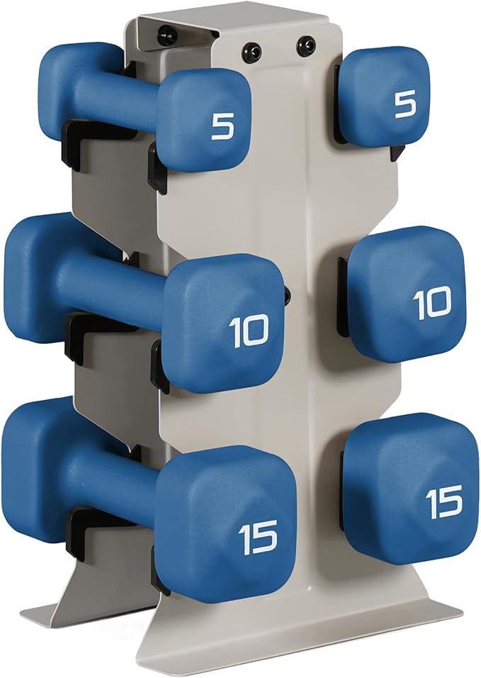 Tone Fitness Neoprene Dumbbell Set with Storage Rack – Non-Slip, Anti-Roll Hand Weights for Home Gym Workouts | 20 lb, 32 lb, 50 lb, 60 lb & 100 lb Options