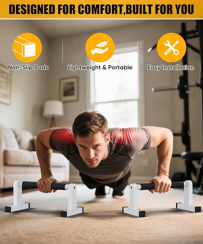 Push Up Bars, Heavey Duty Parallettes Dip Bar with Non-slip Grips for Calisthenics Planche L Sit Handstand Fitness Floor Workout, Pushup Station Handles Stand for Gym Strength Training