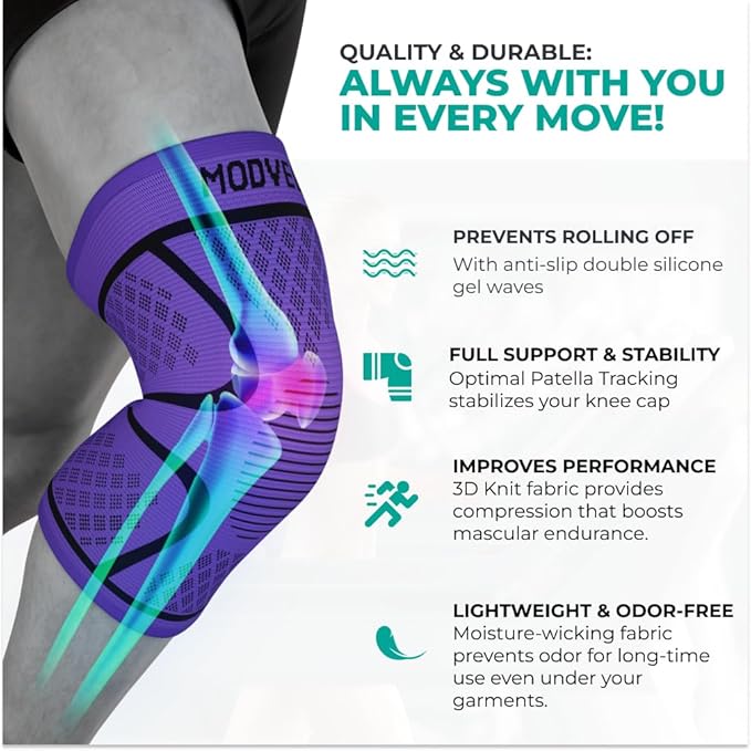 Modvel Knee Braces for Knee Pain Women & Men - 2 Pack Knee Brace for Knee Pain Set, Knee Brace Compression Sleeve, Knee Support for Knee Pain Meniscus Tear, ACL & Arthritis Pain Relief,Purple XXL