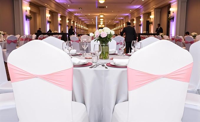 MDS Pack of 250 Spandex Chair Sashes Bows Elastic Stretch Dining Chair Bands Ties Without Slider Buckle Universal fits for Wedding Baby Shower Birthday Party Banquet Event Decoration - Dusty Rose