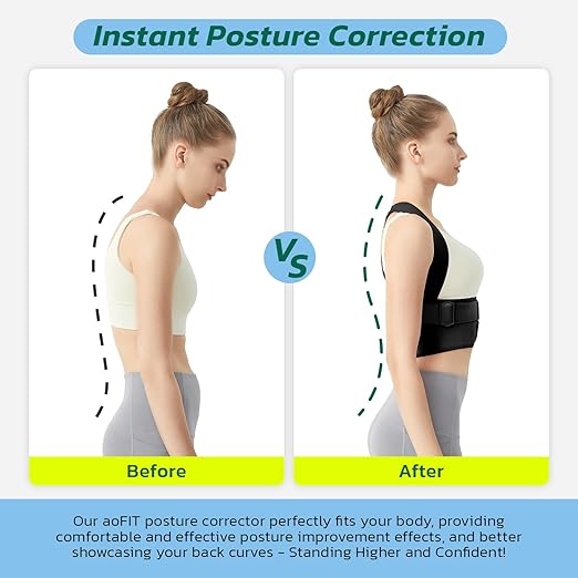 aoFIT Posture Corrector for Women - Lightweight and Breathable Back Brace for Pain Relief, Rounded Shoulders and Hunchback, Compact & Portable with Fashionable Design, Invisible Under Clothes Black S
