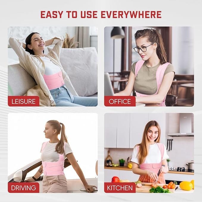 Posture Corrector for Women & Men, Adjustable Back Brace Shoulder Straightener with Full Back Support for Upper & Lower Back Pain, Spine Alignment, Hunchback & Scoliosis Relief (Large, Pink)
