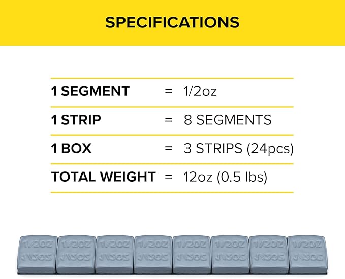 StanceMagic - 0.5oz 1/2oz - Gray Grey Adhesive Stick On Wheel Weights, Easy Peel, Zinc Plated Steel Balancing Weights for Cars Bikes ATV UTV, 0.75 lb box (12oz), Contains 24 Pieces