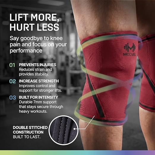 Modvel Strength 7mm Knee Sleeves (Pair) for Weightlifting & Powerlifting (USPA, IPL Approved) | High-Performance Knee Compression Support For Squats, Weight Lifting - Men and Women