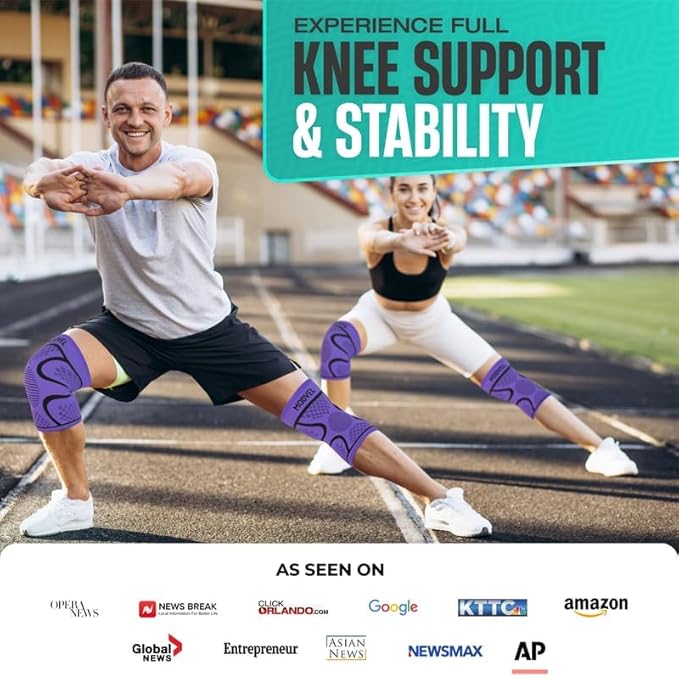 Modvel Compression Knee Brace for Women & Men - 2 Pack Knee Brace for Women Running Knee Pain, Knee Support Sleeve, Workout Sports Braces for Meniscus Tear ACL & Arthritis Pain Relief Purple XXX-Large