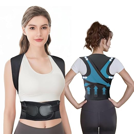 Posture Corrector for Women,Back Brace Adjustable Upper Posture Support, with 3 Thicker Support Ribs, One-Piece Back Design, Spine Alignment & Lower Back Pain Relief (Black, Large)