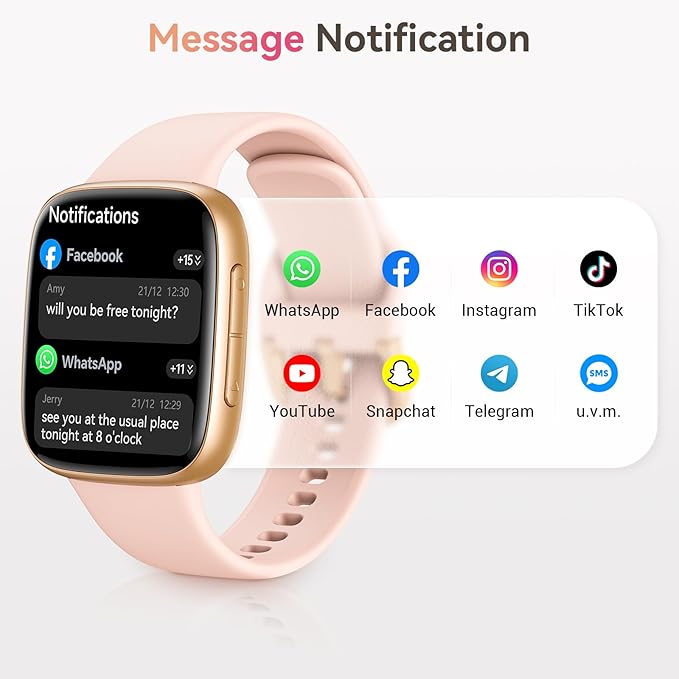 Smart Watch for Women, Answer/Make Call, 1.85" AMOLED Always-On Display Screen Smartwatch for iPhone & Android, 3ATM Waterproof Fitness Tracker with Heart Rate/Sleep/SpO2 Monitor, 100+ Sport Modes