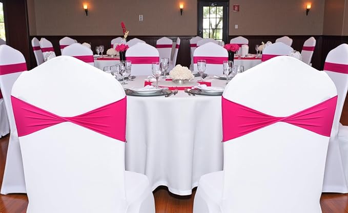 MDS Pack of 25 Spandex Chair Sashes Bows Elastic Stretch Dining Chair Bands Ties Without Slider Buckle Universal fits for Wedding Baby Shower Birthday Party Banquet Event Decoration - Magenta