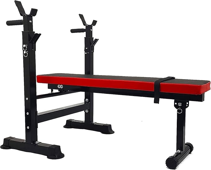 BalanceFrom Steel Weight Bench w/ Squat Rack in Multiple Colors, 400 lb User Capacity - Foldable Home Gym Equipment for Range of Workouts w/ 6-Position Barbell Holder & Adjustable Seat and Recliner
