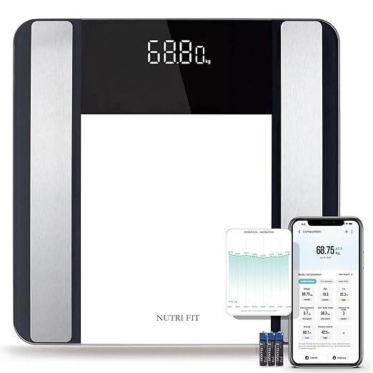 Smart Scale for Body Weight and Fat Percentage, NUTRI FIT Digital Bathroom Scale Bluetooth Biometric Scale for BMI, 17 Metrics Body Composition Analyzer High Accuracy for Weight Loss, Sync App