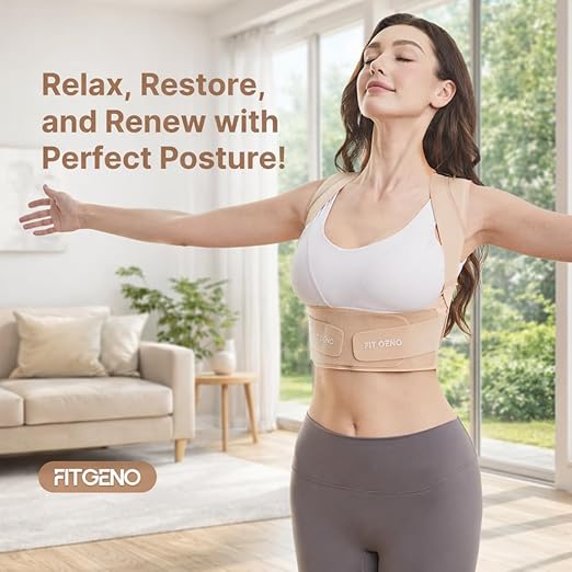 Fit Geno Posture Corrector for Women Invisilite: Invisible Lightweight Back Brace for Neck Shoulder & Upper Back Pain Relief - Improve Posture Correct Hunchback Slouching Under Clothes Large