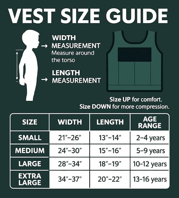 Weighted Vest For Kids - Adjustable Compression Vest With Six Removable Weights Included - Breathable Snug Fit Design