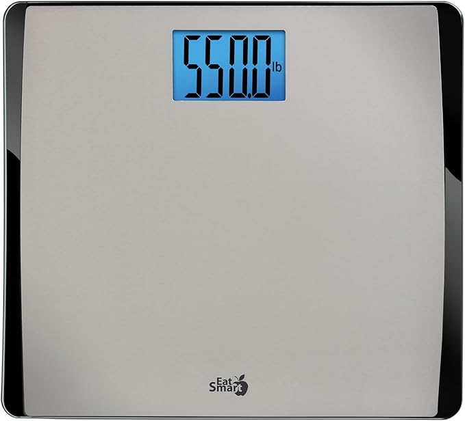 Eat Smart Precision 550 Pound Extra-High Capacity Digital Bathroom Scale, Extra-Wide Platform, Stainless Steel Body Weight Scale with Step-On Tech, Silver