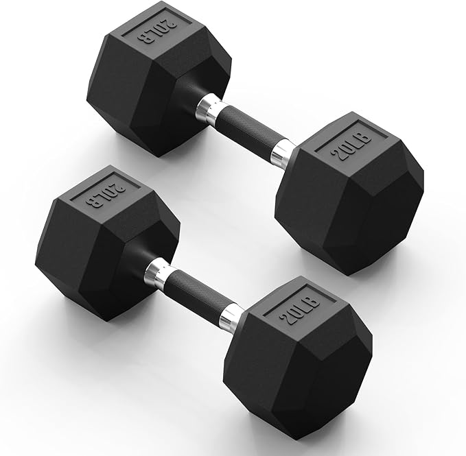 PAPABABE Hex Dumbbell Set with Rubber Grip 2.5-125lb, Odorless Rubber Coated Weight Fixed Dumbbells Set of 2, Weights for Women at Home, Hand Weights for Home Gym & Strength Training,Pesas Para Ejercicios