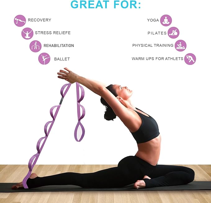 A AZURELIFE Premium Durable Stretch Straps with Loops, Stretching Strap for Physical Therapy, Multi-Loop Yoga Strap Fitness Exercise Strap for Yoga, Pilates, Dance, Flexibility&Exercise