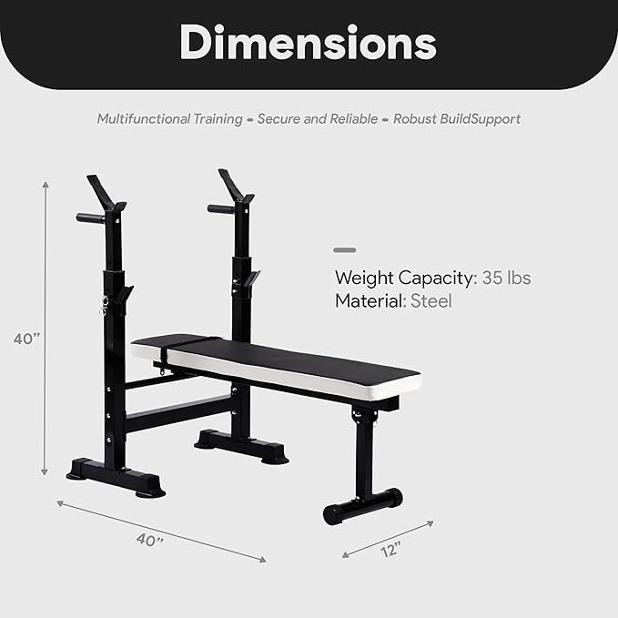 BalanceFrom Steel Weight Bench w/ Squat Rack in Multiple Colors, 400 lb User Capacity - Foldable Home Gym Equipment for Range of Workouts w/ 6-Position Barbell Holder & Adjustable Seat and Recliner