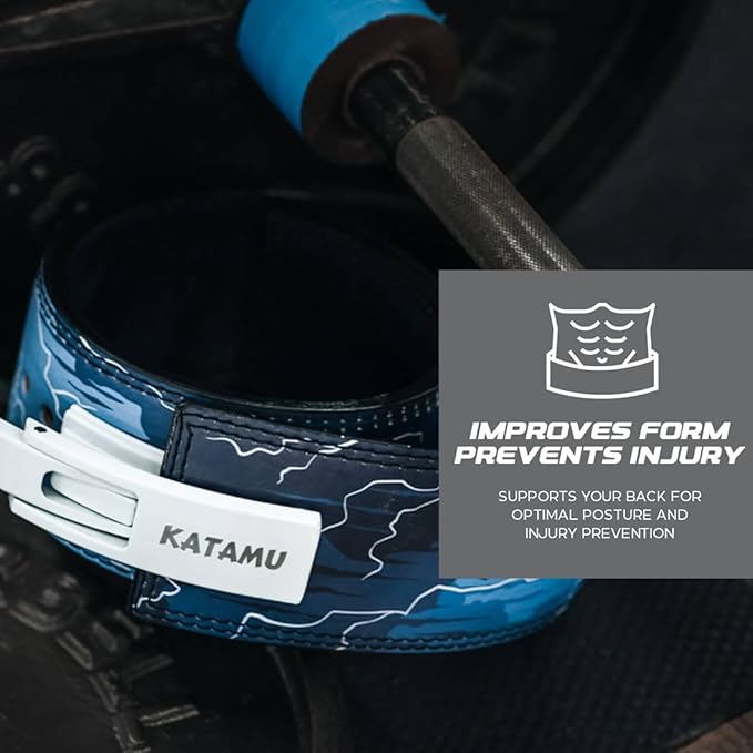 Katamu Premium Leather Lever Weightlifting Belt – Secure Steel Lever, Powerlifting Support for Deadlifts, Squats & Heavy Lifts - Lift More, Look Good