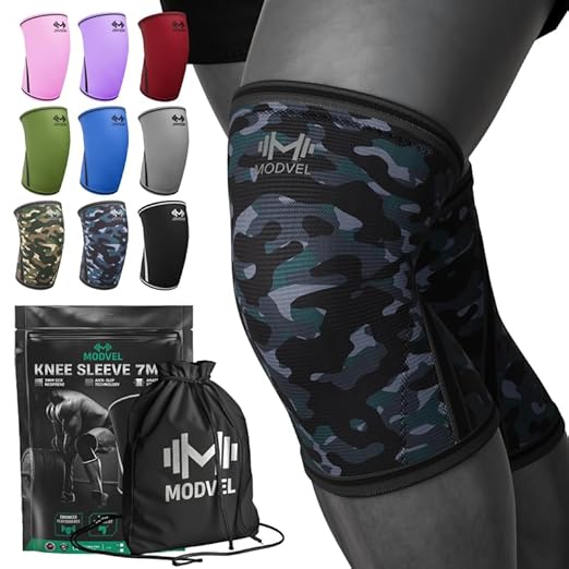 Modvel 7mm Neoprene Knee Sleeves for Men & Women Weightlifting & Powerlifting – Compression Knee Sleeve Support for Squats, Gym, Training – USPA, IPL Approved – Large Army/dark (Pair)