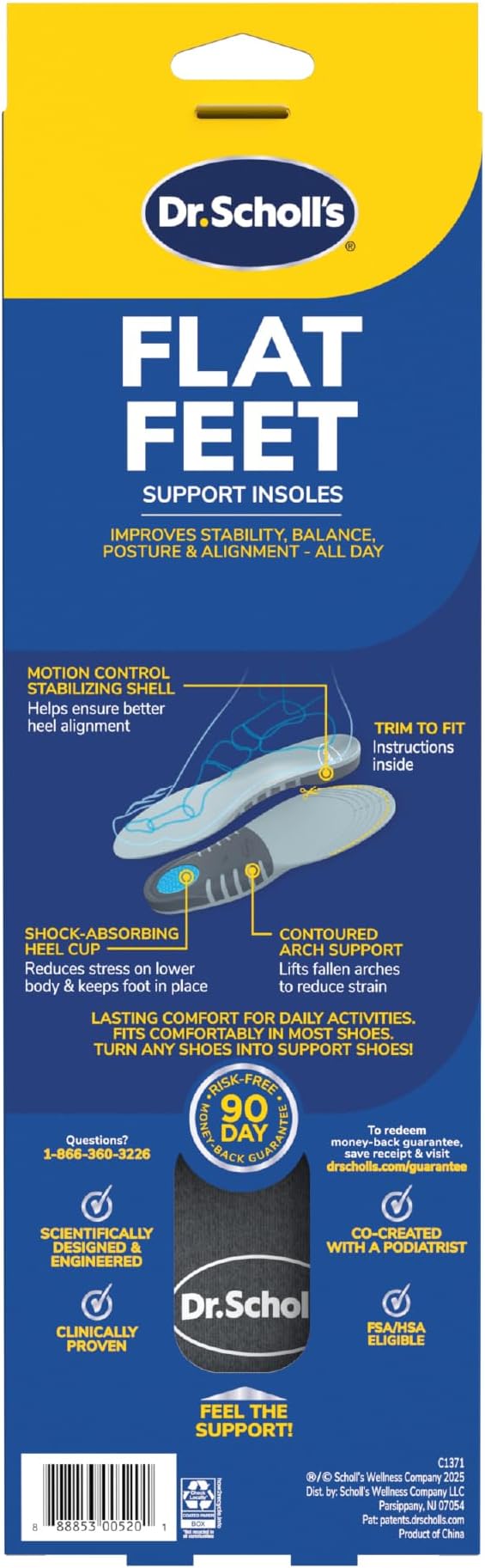 Dr. Scholl’s Flat Feet Support Insoles for Men, Size 8-14: Immediately Relieve Discomfort, Cradle Feet & Improve Ankle Alignment, Due to Overpronation, Low & Fallen Arches, Reduces Lower Body Stress