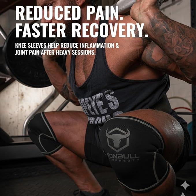 Iron Bull Strength Knee Sleeves 7mm (1 Pair) - Compression Brace & Knee Sleeve For Weightlifting, Powerlifting & Cross Training - Knee Support for Squats - Men & Women