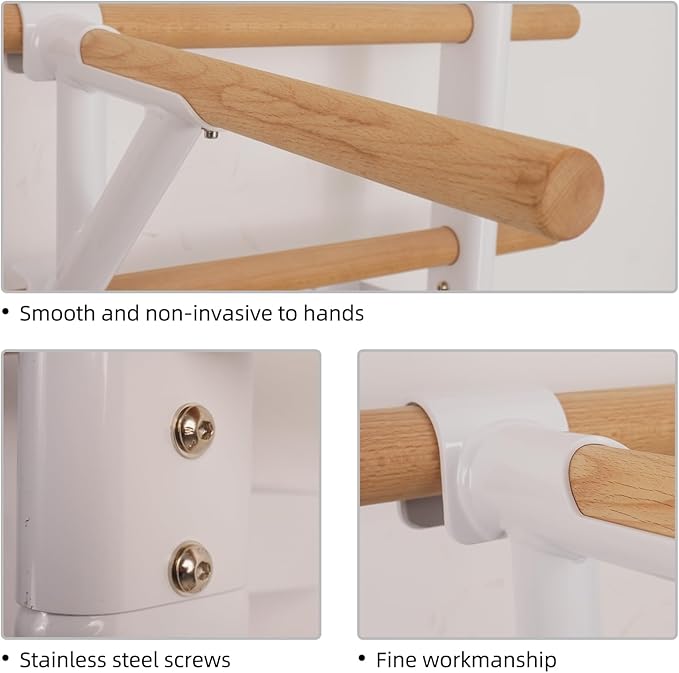 DHT Wood Stall Bar, Swedish Ladder Suspension Trainer with 9 Strategic Rods, for Home, Gym, School and Clinics, White
