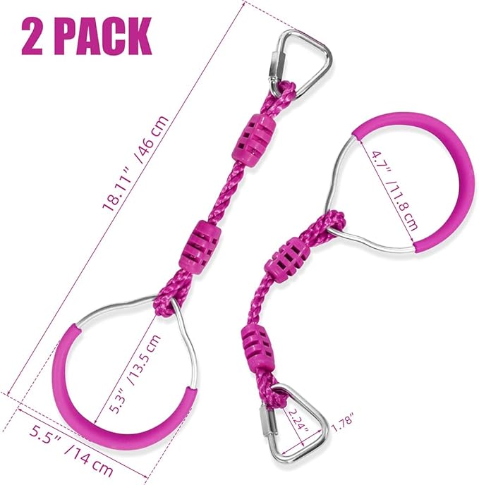 Swing Gymnastic Ring Warrior Obstacle Course Slackline Climb Trapeze Fist Training Equipment, 2 Purple Ninja Monkey Bar Hang Jungle Fist Workout Outdoor Indoor Home Gym Backyard Playground Play Sets