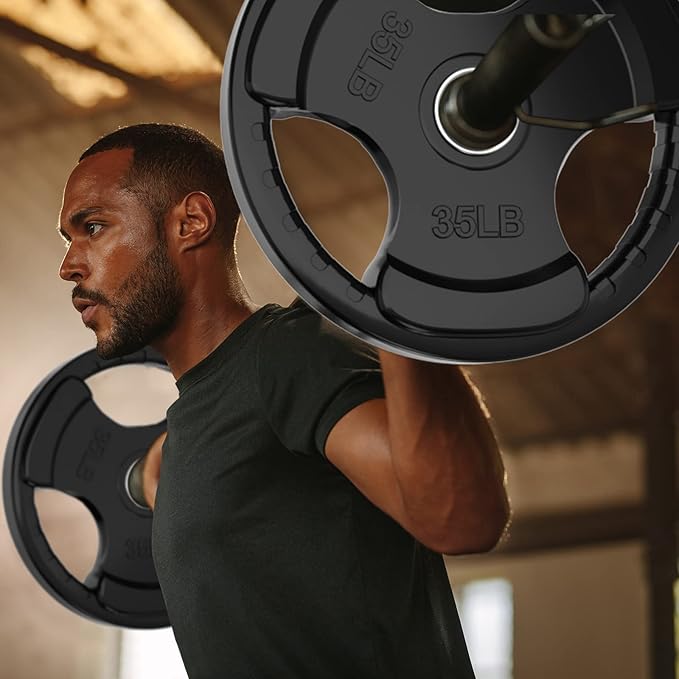 RitFit Weight Plates for Barbell, 2-Inch Olympic Rubber Grip Plates for Weightlifting and Strength Training in Home & Gym, Single, Pair and Sets