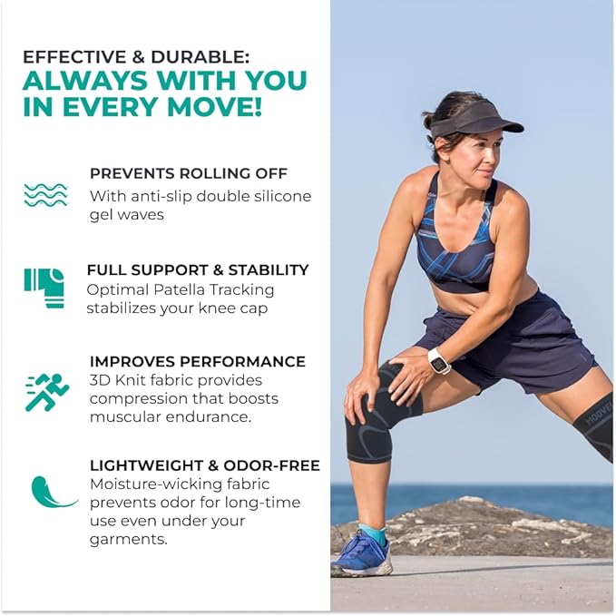 Modvel Knee Braces for Women & Men – 2 Pack Brace Set, Compression Sleeves for Meniscus Tear, ACL & Arthritis Pain Relief, Joint Support and Stability – Black M