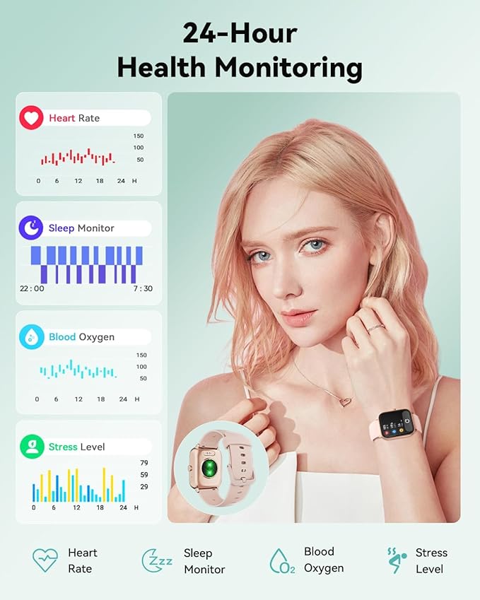 Smart Watches for Women, Smart Watch for iPhone and Android Phones Compatible, Alexa Built-in, 1.8" Fitness Watches for Women, 2 ATM Waterproof/Bluetooth Call, Heart Rate/Sleep Monitor, Pink