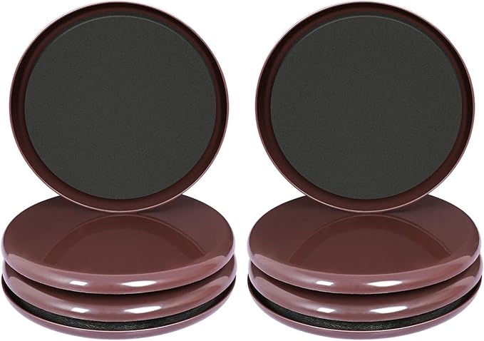 Ezprotekt Furniture Sliders for Carpet, 8 Pack 5" Furniture Movers Sliders, Heavy Duty Reusable Carpet Sliders, Round Furniture Glides for Sofa Bed Couch Fridge, Move Your Item Easy & Safely (Brown)