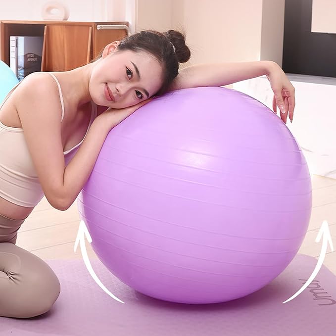 Yoga Pilates Ball Anti Slip Heavy Duty Rubber 22 inch Birthing Fitness Improved Posture Balance Training with Quick Pump Anti Burst Design