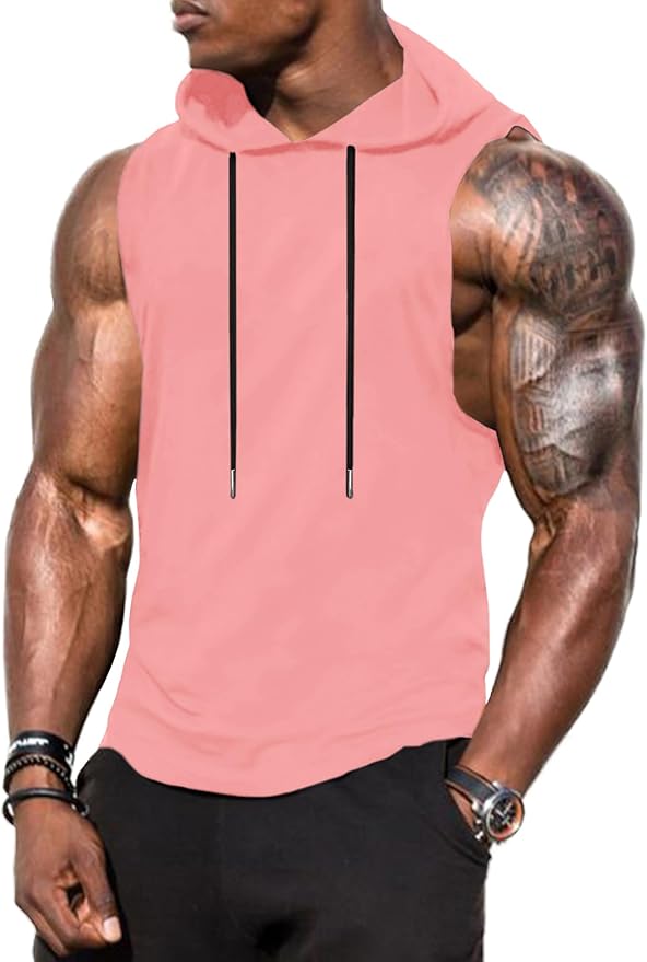 Babioboa Men's Workout Hooded Tank Tops Sports Training Sleeveless Gym Hoodies Bodybuilding Cut Off Muscle Shirts