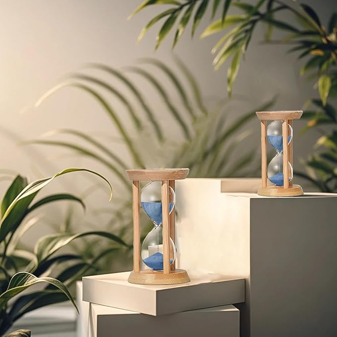 Wooden 5 Minute Sand Timer,Bamboo Hourglass,Blue Sandglass Timer,reloj de Arena- Decorative Timer for Classrom,Office,Cooking,Baking,Game,Desk Decor & Gift