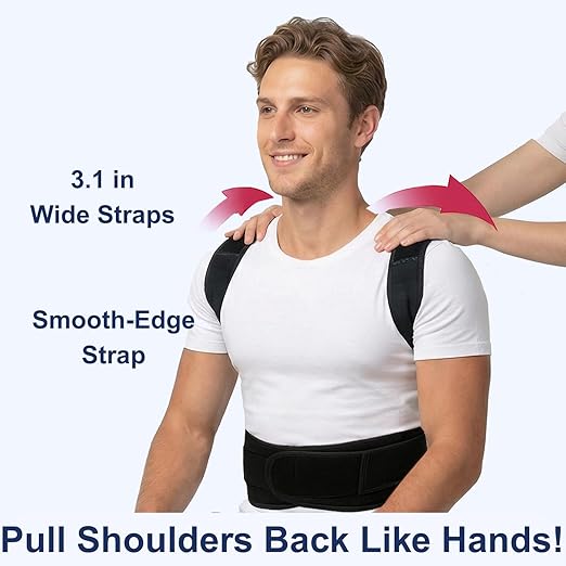 Back Posture Corrector Brace for Men & Women, Back-Anchored Shoulder Support, 3.1-Inch Wide Straps, Adjustable Upper Straightener & Lower Spine Support to Help Reduce Slouching, Wear Under Clothes