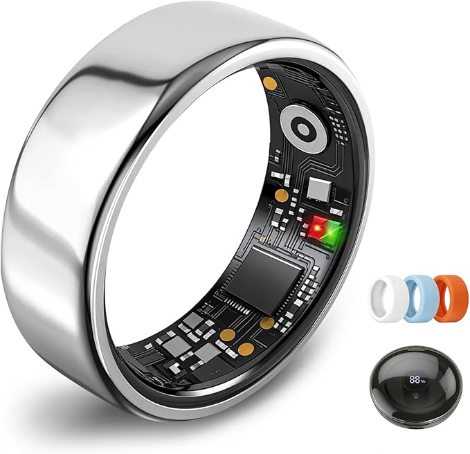 Smart Ring for Women Men,Fitness Tracker Ring,Heart Rate,Blood Oxygen,Step Tracker,Sleep Tracker,Meditation Assistance,No Subscription Fee,IP68 Waterproof Smart Ring for iphone&Android(Silver 12)