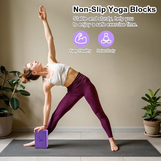 RETON Yoga Blocks Set, High - Density Yoga Block with 2 Strap, Lightweight Foam Brick Yoga Pilates Blocks, Anti-Slip Yoga Brick with Embossed Design for Posture Adjustment and Movement Assistance