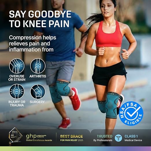Modvel 2 Pack Knee Brace for Women & Men - Knee Support for Walking, Knee Compression Sleeves for Pain Relief, Knee Sleeves for Women, Knee Sleeves for Men, Knee Brace for Sports, Workouts & Arthritis