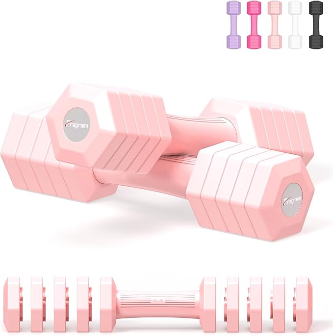 Adjustable Dumbbells Set, 4 in 1 Hand Weights Set for Women Men 10 LB/ 12 LB Dumbbell Pair Each 2lbs 3lbs 4lbs 5lbs Weights Dumbbells Set with TPU Soft Rubber Handle for Home Gym Exercise Fitness