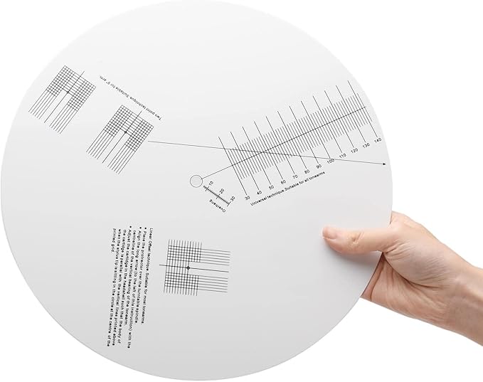 Acrylic Turntable Mat Cartridge Alignment Protractor, Turntable Accessories Anti-Sliding LP Vinyl Record Pickup Calibration Plate Distance Gauge Protractor Adjustment Tool Ruler(Color:White)