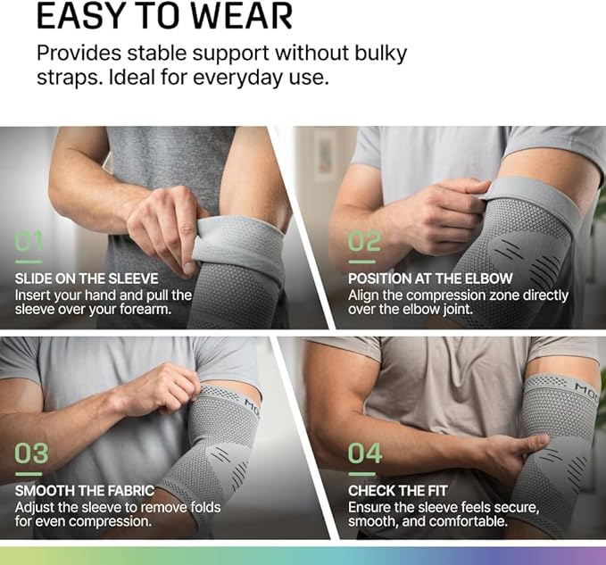 Modvel 2 Pack Elbow Brace for Tendonitis and Tennis Elbow Brace for Women and Men, Elbow Compression Sleeve for Pain Relief and Recovery – Elbow Sleeves Weightlifting Men, Sports & Workout, Arm Brace