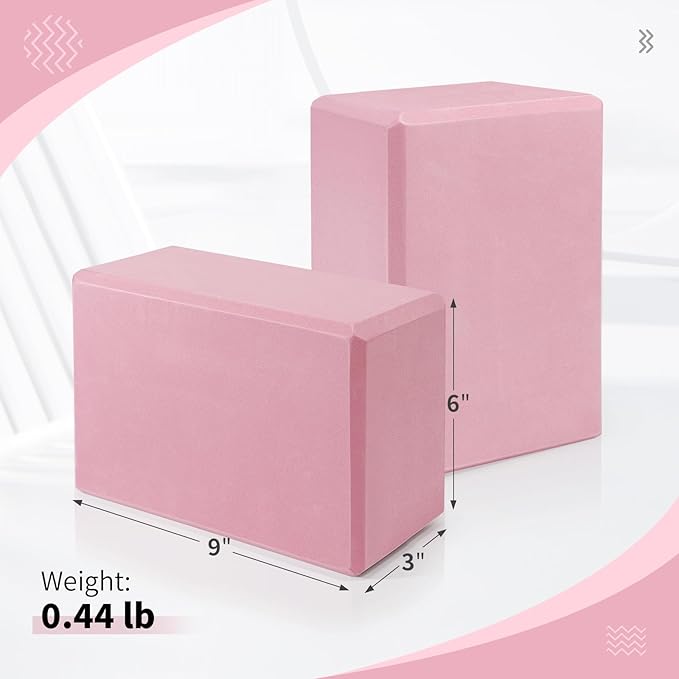 Yoga Blocks 2 Pack, 9"x6"x3" High-Density EVA Foam Yoga Block, Non-Slip Yoga Blocks for Yoga, Pilates Meditation, Stretching and Toning, Supportive, Latex-Free