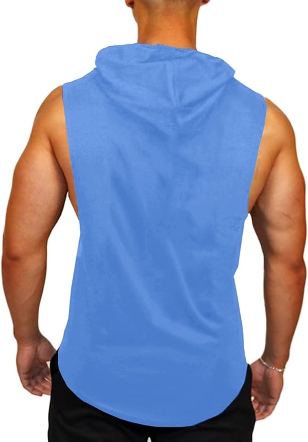 Babioboa Men's Workout Hooded Tank Tops Sports Training Sleeveless Gym Hoodies Bodybuilding Cut Off Muscle Shirts