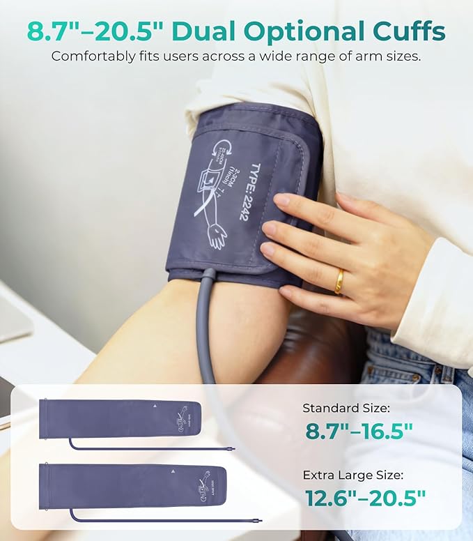 Blood Pressure Monitor, Automatic Upper Arm Blood Pressure Monitors for Home Use, 2 Blood Pressure Machine Cuff(9-17in & 13-21in) with Large LED Backlit Display, 3x199 Reading Memory Users Blue
